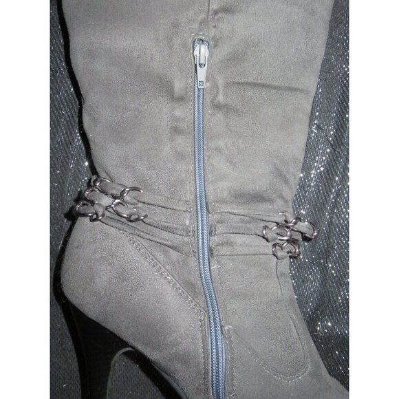 Anna Dark Grey Suede Leather Chain Embellished High Boots size 8 - Picture 3 of 5